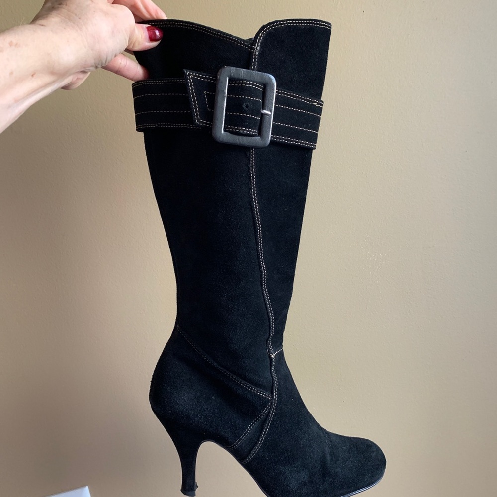 Carisma Black Suede Tall Boots w Buckle Sz 8.5 made in Italy - Picture 3 of 16